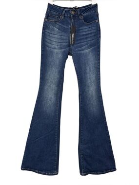 NWT Brianca Bow Stretch Flare Blue Jeans by FasionNova Size 0 Womens